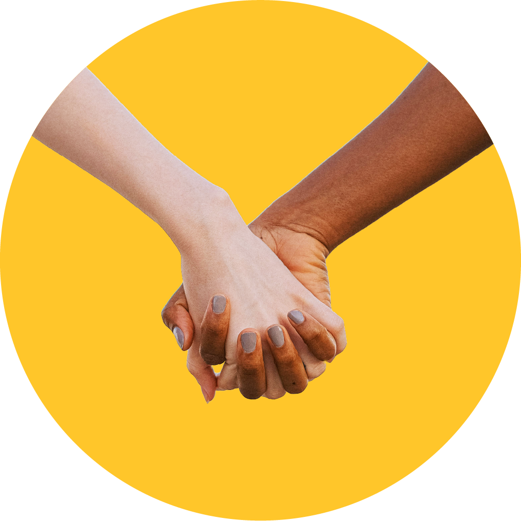Two hands intertwined on a yellow background