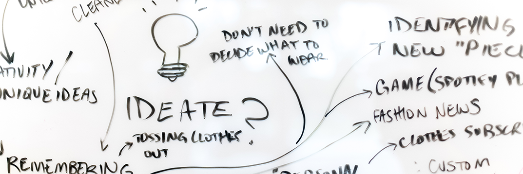 Whiteboard full of black writing with a lightbulb drawn as well.