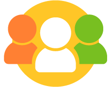 Illustration of 3 figures in front of a gold circle